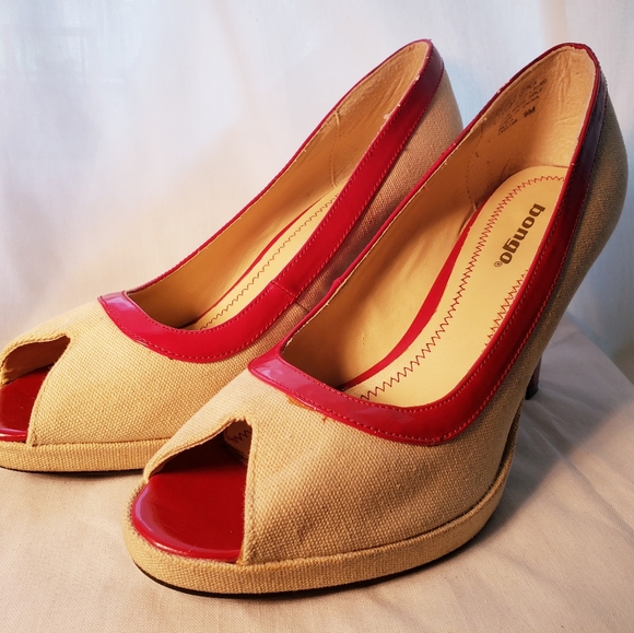 Retro Bongo “Bella” Fabric Pumps with Red Patent Leather - Picture 5 of 9